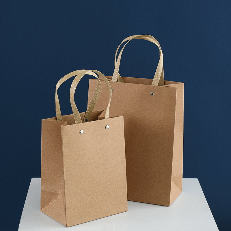 Thickened Kraft Paper Tote Bag - Rivet-Reinforced Flat Rope Handle, Eco-Friendly Shopping & Gift Packaging Bag
