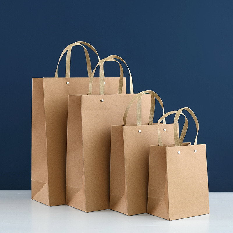 Thickened Kraft Paper Tote Bag - Rivet-Reinforced Flat Rope Handle, Eco-Friendly Shopping & Gift Packaging Bag
