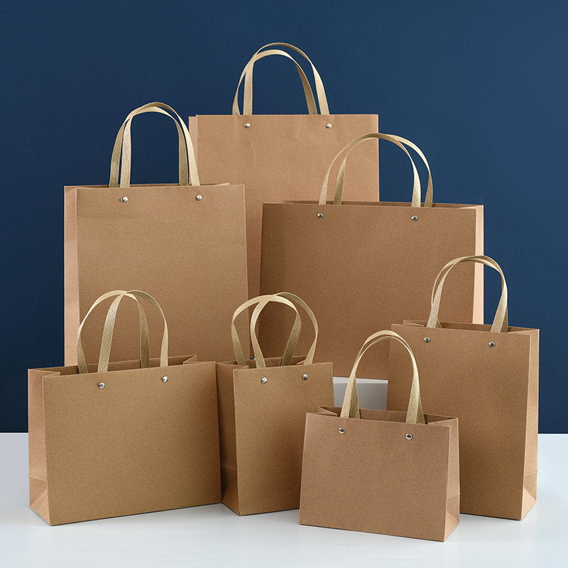 Thickened Kraft Paper Tote Bag - Rivet-Reinforced Flat Rope Handle, Eco-Friendly Shopping & Gift Packaging Bag